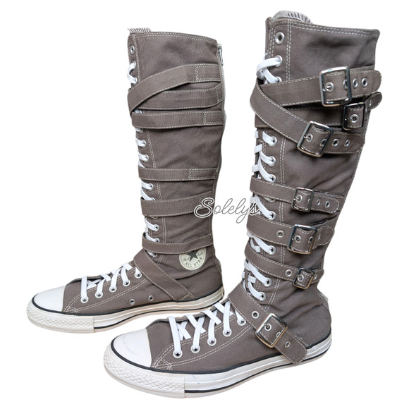 Converse 2012 XXHI 7 Multi Strap Grey Buckle Knee High Sneaker Boot M9 W11 RARE - Picture 4 of 15